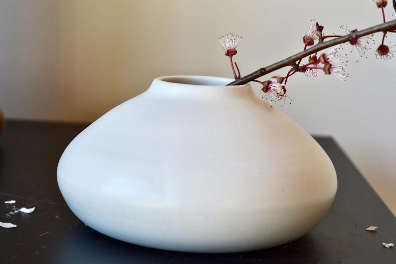 Matte White Stoneware Ikebana Vase: Minimalist Japandi Decor, Moribana Wabi Sabi Vase image 6