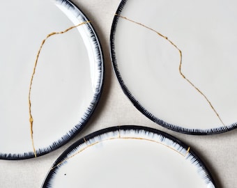 Japanese Plates, Modern Dinnerware, Kintsugi Plates, Japanese Pottery, Porcelain Plates, Wabi Sabi Plates, Dinner Plate, Mothers Day Gift