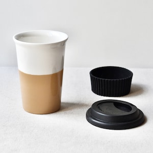 Ceramic Tumbler Silicone Lid And Sleeve, Travel Mug, Coffee Tumbler, Porcelain To Go Mug, Outdoor Mug, Handmade Drinkware, Lidded Travel Mug