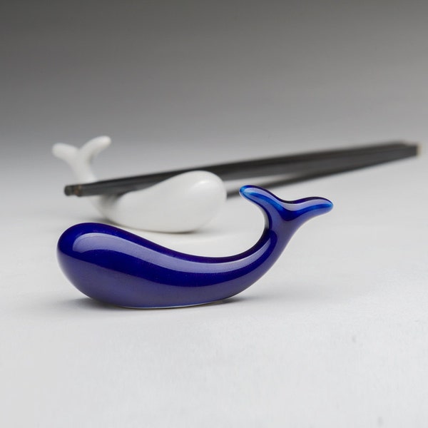 baleines repose baguettes - céramique - blanc et bleu cobalt - Jeu de 4