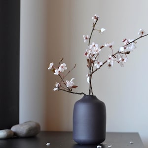 Handmade Matte Black Porcelain Bud Vase: Minimalist Ledge Decor, Japandi Home Decor Vase