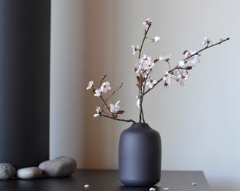 Handmade Matte Black Porcelain Bud Vase: Minimalist Ledge Decor, Japandi Home Decor Vase