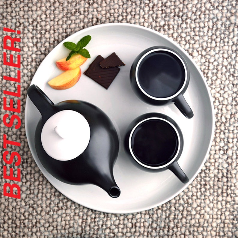 Modern Tea Set in Black & White Ceramic Tea Service Inspired Etsy