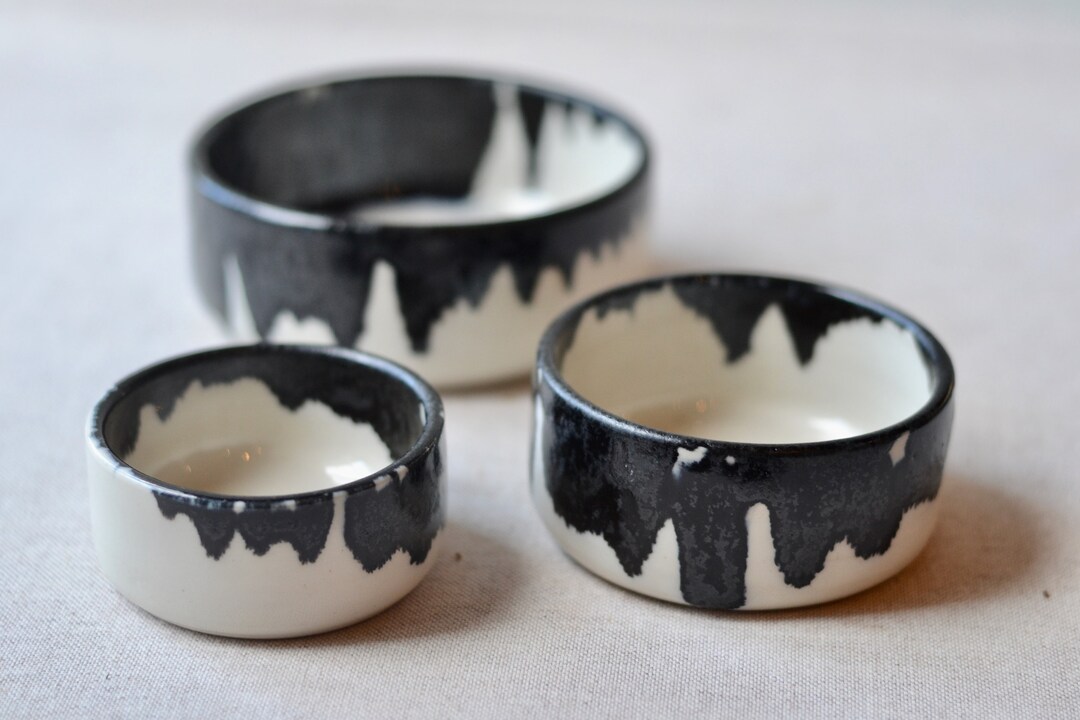 Set Of 3 Bowls Black And White Bowls Tapas Plates Ceramic Etsy 日本