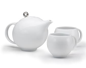 Modern Tea Set, Eva Inspired Pottery, White Tea Service, Handmade Tea Set, Contemporary Tea Set, Scandinavian Gift, Wedding Gift, Japandi