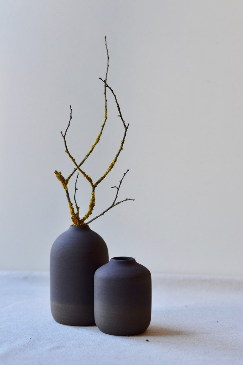 Rustic Black Clay Bud Vases black glaze over black stoneware | Etsy