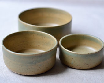 Nesting Bowls Set Of 3, Ceramic Mixing Bowls, Handmade Stoneware Bowls, Mottled Serving Bowl Set, Handcrafted Pottery Gift, Serving Trays