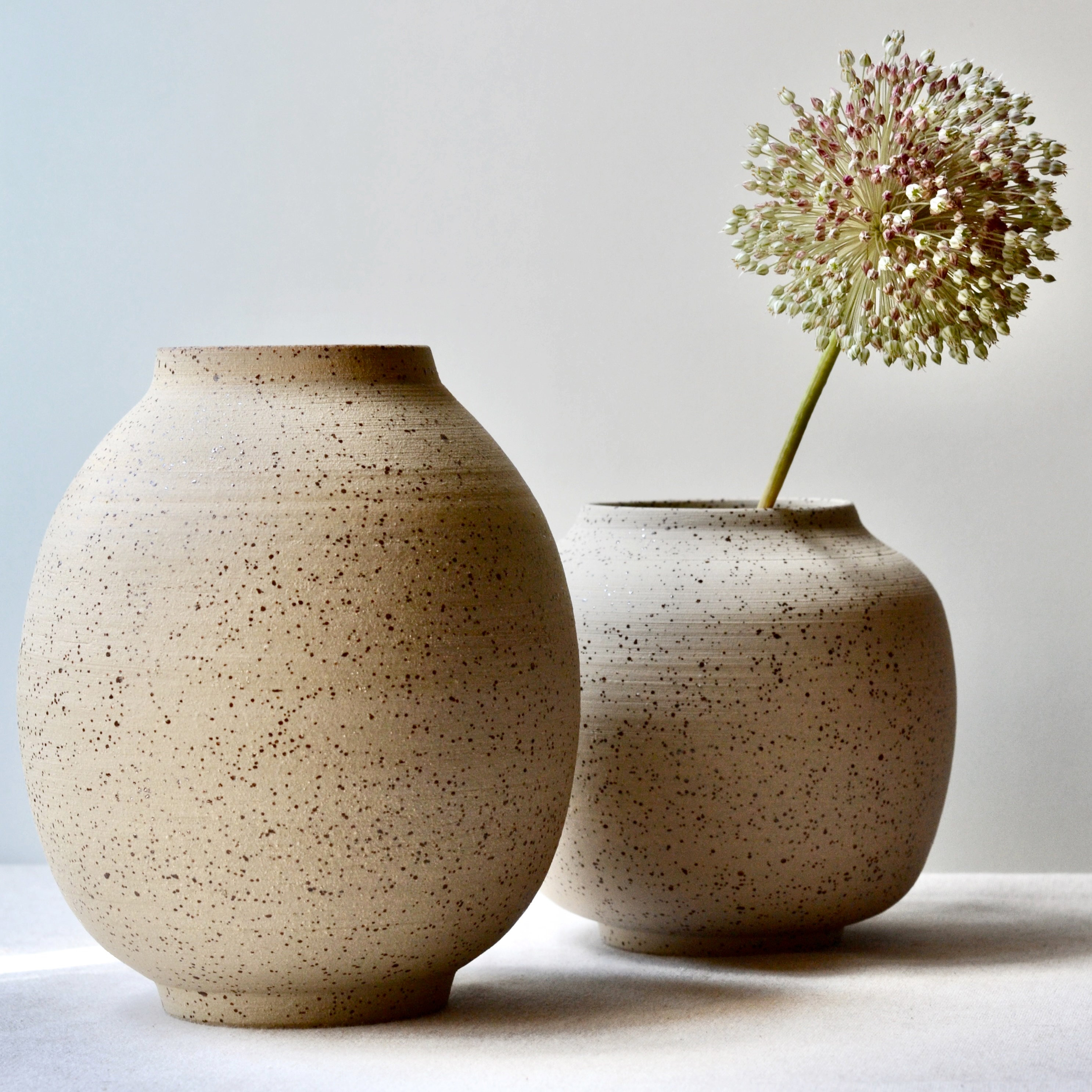 Beige Speckled Korean Vase, Moon Jar Vase, Korean Pottery