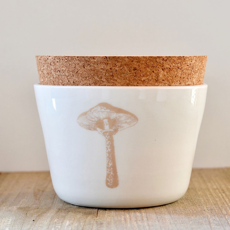 Mushroom Jars With Cork Lids Handmade Ceramic Storage Etsy