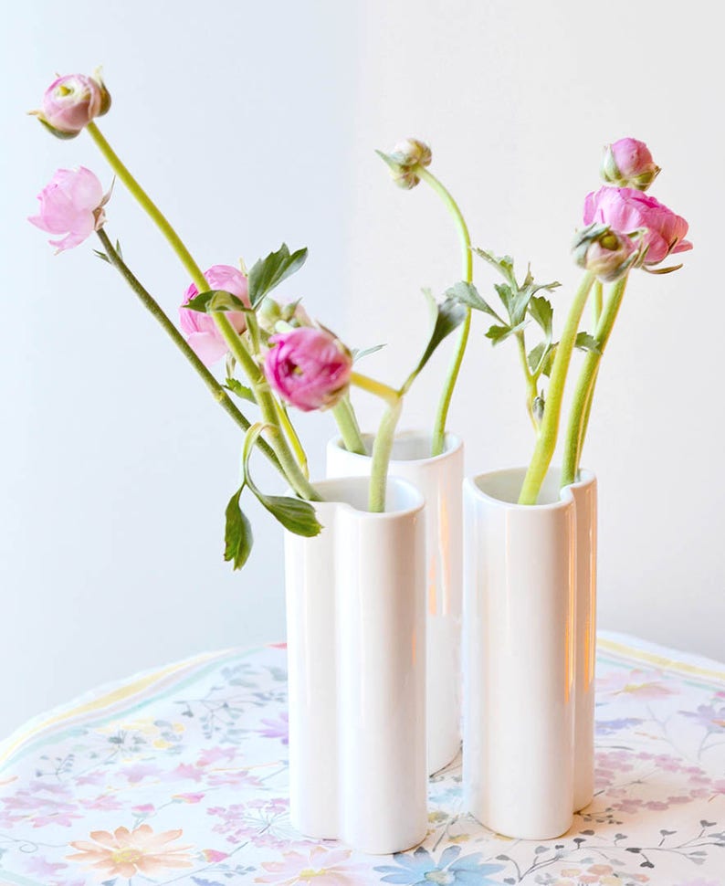 White Heart Vases Set of 3 Ceramic Bud Vases Romantic Gift Etsy
