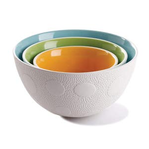 Textured Ceramic Mixing Bowls Set: Aqua, Lime, Marigold Nesting Bowls