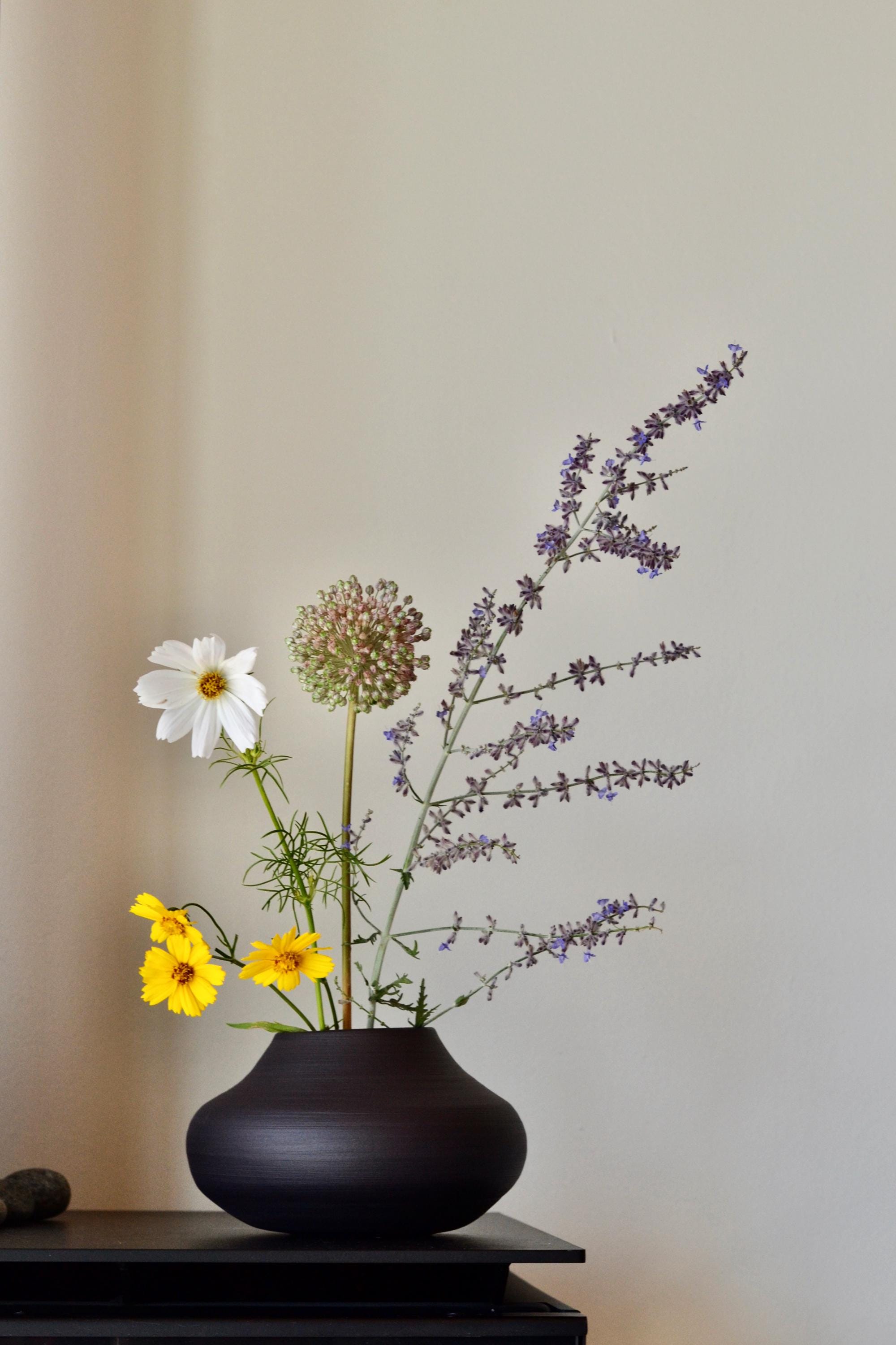 Wabi Sabi Black Porcelain Ikebana Vase, Rustic Japanese Ceramic