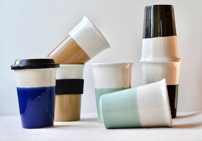 6 oz ceramic coffee cups Bacimi Ceramic Espresso Mini Mugs W/Handles 3.04oz 6 Pack White W/Blac