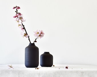 Handmade Matte Black Porcelain Bud Vase: Minimalist Ledge Decor