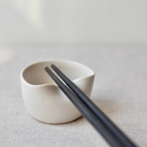 Matte White Soy Sauce Bowl & Chopstick Rest Set - Handmade Ceramic image 2