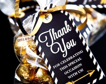 Black and Gold Graduation Favor Tags - Graduation Favors - Instantly Downloadable File