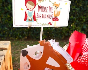 Little Red Riding Hood Party Game Signs - Printable Big Bad Wolf Masks - Instant Download and Edit File at home with Adobe Reader