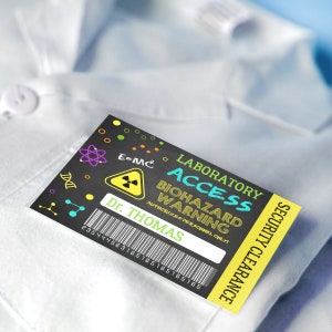 Science Experiment Party Printable Label - Science Party Lab Coat Tag - Science Party Name Tag - Instant Download + Edit with Adobe Reader