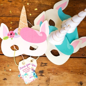 Unicorn Party Masks Unicorn Party Favor Unicorn Favors Unicorn Masks Instant Download and Edit at home with Adobe Reader image 1