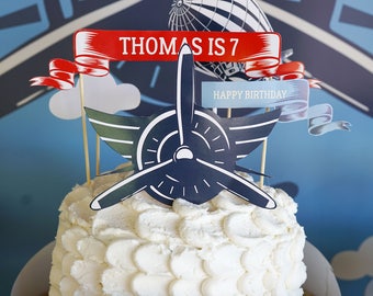 Biplane Party Cake Topper - Vintage Airplane Cake - Airship Party Topper - Instant Download and Edit File at home