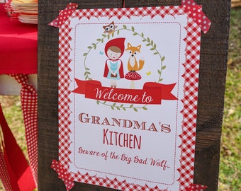 Little Red Riding Hood Party Decorations - Red Riding Hood Party Welcome Sign - Instant Download and Edit File at home with Adobe Reader