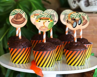 Explorer Party Cupcake Toppers - Adventure Party Cupcakes - Jungle Party Cupcake Toppers - Instant Download and Edit File with Adobe Reader