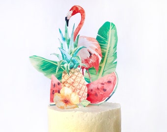 Tropical Cake Topper - Hawaiian Luau Cake Topper - Pineapple Cake Topper - Flamingo Cake Topper - Instant Download