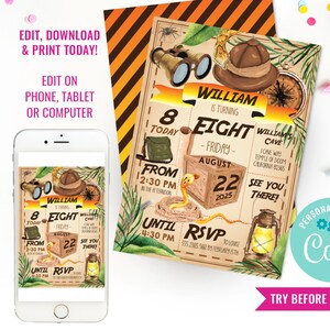 Boys Birthday Party Explorer Invitation Adventure Party Invitation Jungle Party Invitation Instant Download Edit File with Corjl