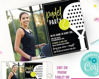 Padel Party Invitation for Adults Paddle Birthday Invite Teen Pickleball Party Photo Invitation Instant Download Edit File in Corjl