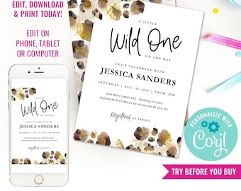 Baby Shower Invitation Modern Leopard invitation Leopard Baby Shower Brunch Modern Shower Invite Instant Download Edit File with Corjl
