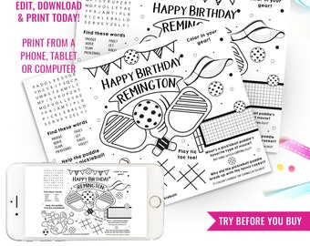 Print at Home Pickleball Coloring Custom Activity Placemat Paddle Party Pickleball Activity Mat Instant Download  Edit File in Corjl