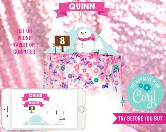 Ice Skating Party Cake Toppers for Girls - Snow Party Cake Topper - Winter Party Digital Cake Topper - Instant Download&Edit File with Corjl