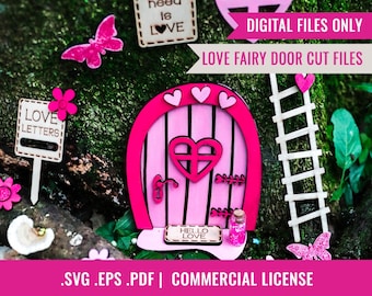 Valentine's Day Fairy Door Decorations Laser Cutting Files- Glowforge Fairy Door - SVG, EPS + PDF File Formats - Instant Download