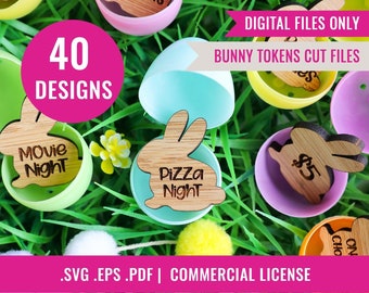 Digital File Easter Egg Filler Bunny Tokens Laser Cutting Files - 40 Designs - Glowforge file, SVG, EPS and PDF Files - Instant Download