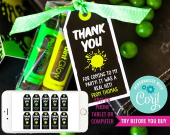 Birthday Party Paintball Party Favor Tags Boys Paintball Party Favors Digital Favor Tags Instant Download Edit File with Corjl