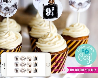 Halloween Wizard Party Cupcake Toppers - Wizard Party Toppers - Halloween Toppers - Instant Download & Edit File in Corjl