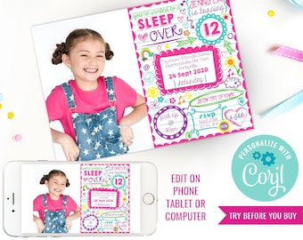 Sleepover Invitation - Tween Girls - Slumber Party Invitation - Teen Invitation- Photo Invitation - Instant Download & Edit File with Corjl