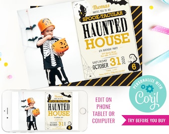 Halloween Haunted House Party Invitation Haunted House Birthday Party Invite Instant Download Edit File with Corjl