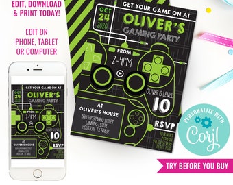 Gaming Party Invitation - Video Game Invitation - Gamer Party Invitation - Instant Download & Edit File with Corjl