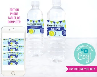 Boy Birthday Party Pickleball Water Bottle Labels Padel Party Drinks Labels Pickleball Party Printable Instant Download Edit File in Corjl