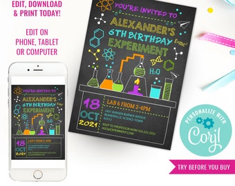 Science Experiment Party Invitation - Science Lab Party -  Unisex Science Lab Experiment Party - Instant Download & Edit File with Corjl