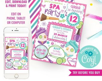 Girl Birthday Party Spa Invitation Make Up Party Invitation Glitz and Glam Tween Girls Instant Download Edit File with Corjl