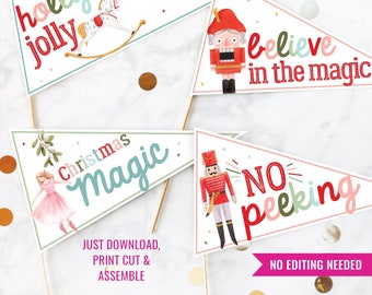 Christmas Nutcracker Printable Pennant Flag - DIY Gift Printable Sugar Plum Fairy Christmas Pennant Flags - Instant Download PDF File