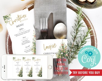 Christmas Dinner Party Place Setting - Christmas Menu - Christmas Dinner Table Setting - Table Décor - Instant Download & Edit File in Corjl