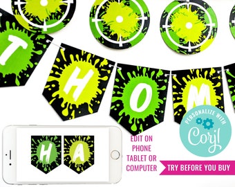 Paintball Birthday Party Cupcake Toppers for a Boy - Paintball Party Digital Toppers - Instant Download & Edit File with Corjl