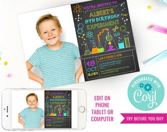 Science Lab Experiment Party Photo Invitation for a Boy or Girl - Science Lab Party - Instant Download & Edit File with Corjl