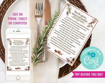 Thanksgiving Table Game Would You Rather Thanksgiving Game Thanksgiving After Dinner Table Game Instant Download Edit File with Corjl