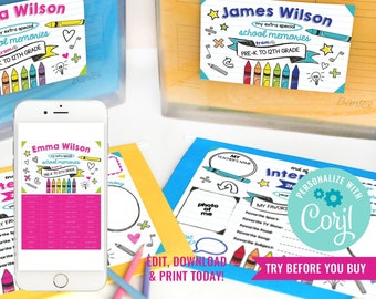 Back To School Organization Custom School Memory Box Printable Kit Milestone Tote Labels Editable Tabs Keepsake Box Instant Download Edit