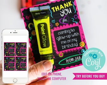 Kids Neon Sleepover Tween Party Favors Neon Slumber Party Favor Tags Sleep Over Party Favor Karten Sofortiger Download Bearbeitungsdatei in Corjl