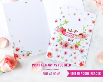 Printable Mother's Day Card - Floral Watercolor Greeting Card - Printable Greeting Card - Instant Download & Edit File with Adobe Reader